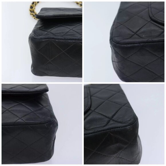 CHANEL Matelasse Turn Lock Chain Shoulder Bag Lamb Skin Black CC Auth yk15263A - Picture 14 of 16